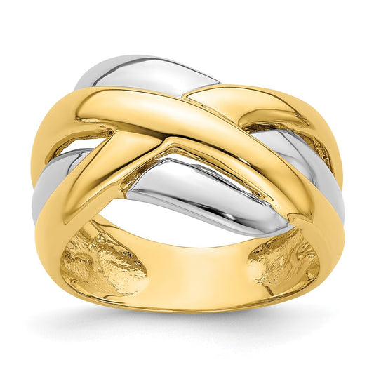 14k Two-Tone Gold Cross-Cross Design Ring