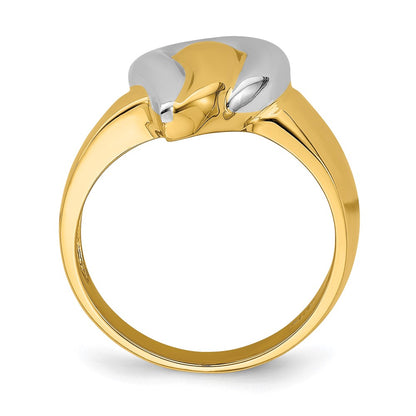 14k Yellow Gold w/Rhodium Polished Teardrop Ring