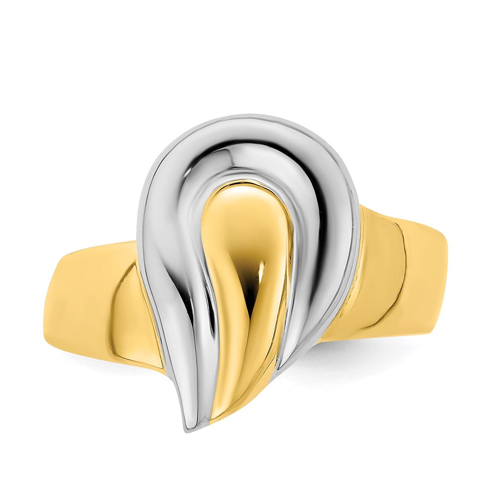 14k Yellow Gold w/Rhodium Polished Teardrop Ring