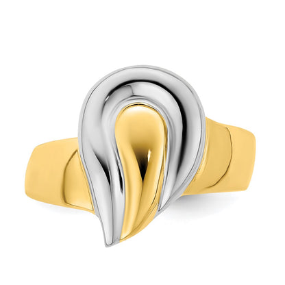 14k Yellow Gold w/Rhodium Polished Teardrop Ring