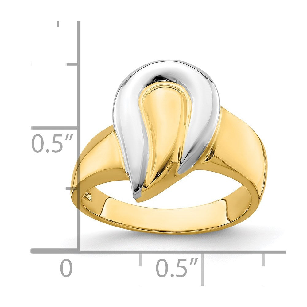 14k Yellow Gold w/Rhodium Polished Teardrop Ring