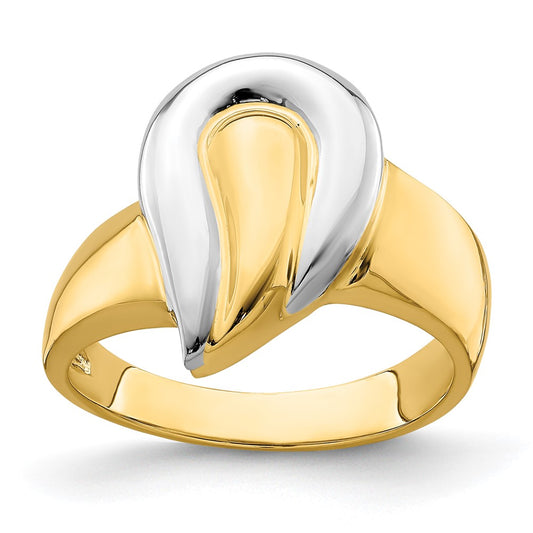 14k Yellow Gold w/Rhodium Polished Teardrop Ring