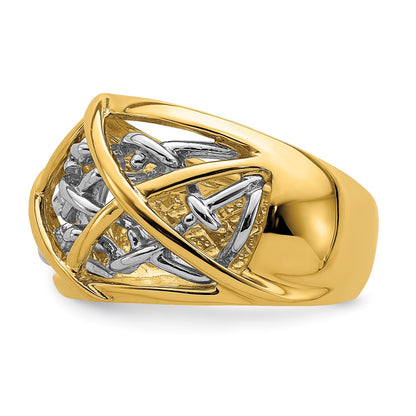 14K Two-Tone Gold Vines Criss Cross Pattern Ring