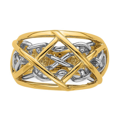 14K Two-Tone Gold Vines Criss Cross Pattern Ring