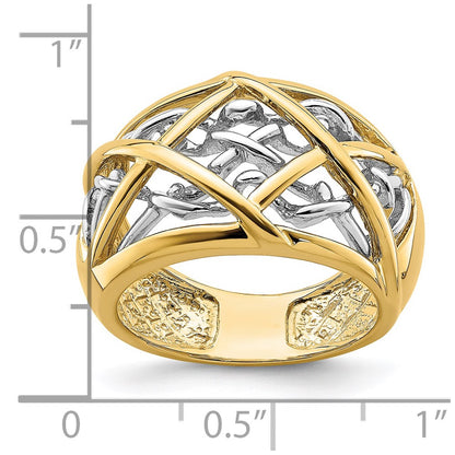 14K Two-Tone Gold Vines Criss Cross Pattern Ring