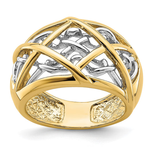 14K Two-Tone Gold Vines Criss Cross Pattern Ring