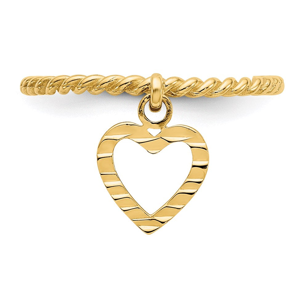 14K Yellow Gold Dangle Heart Ring