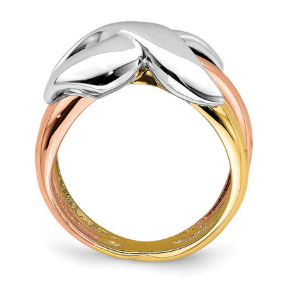 14k Tri-color Gold Polished Criss-Cross Fancy Band