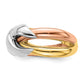 14k Tri-color Gold Polished Criss-Cross Fancy Band