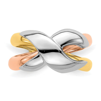 14k Tri-color Gold Polished Criss-Cross Fancy Band