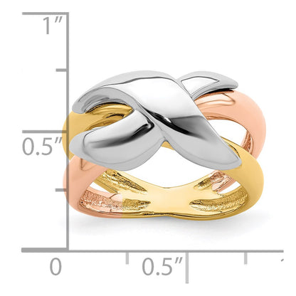 14k Tri-color Gold Polished Criss-Cross Fancy Band