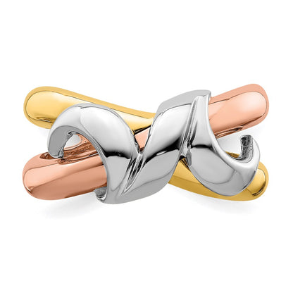 14k Tri-color Gold Polished Swirl Design Band