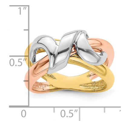 14k Tri-color Gold Polished Swirl Design Band
