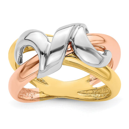 14k Tri-color Gold Polished Swirl Design Band