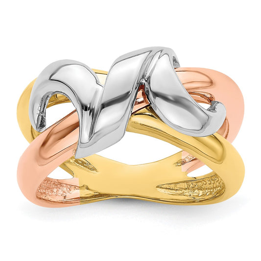 14k Tri-color Gold Polished Swirl Design Band