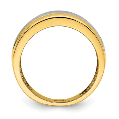 14k Yellow Gold w/Rhodium Polished Wide Center Ridge Ring