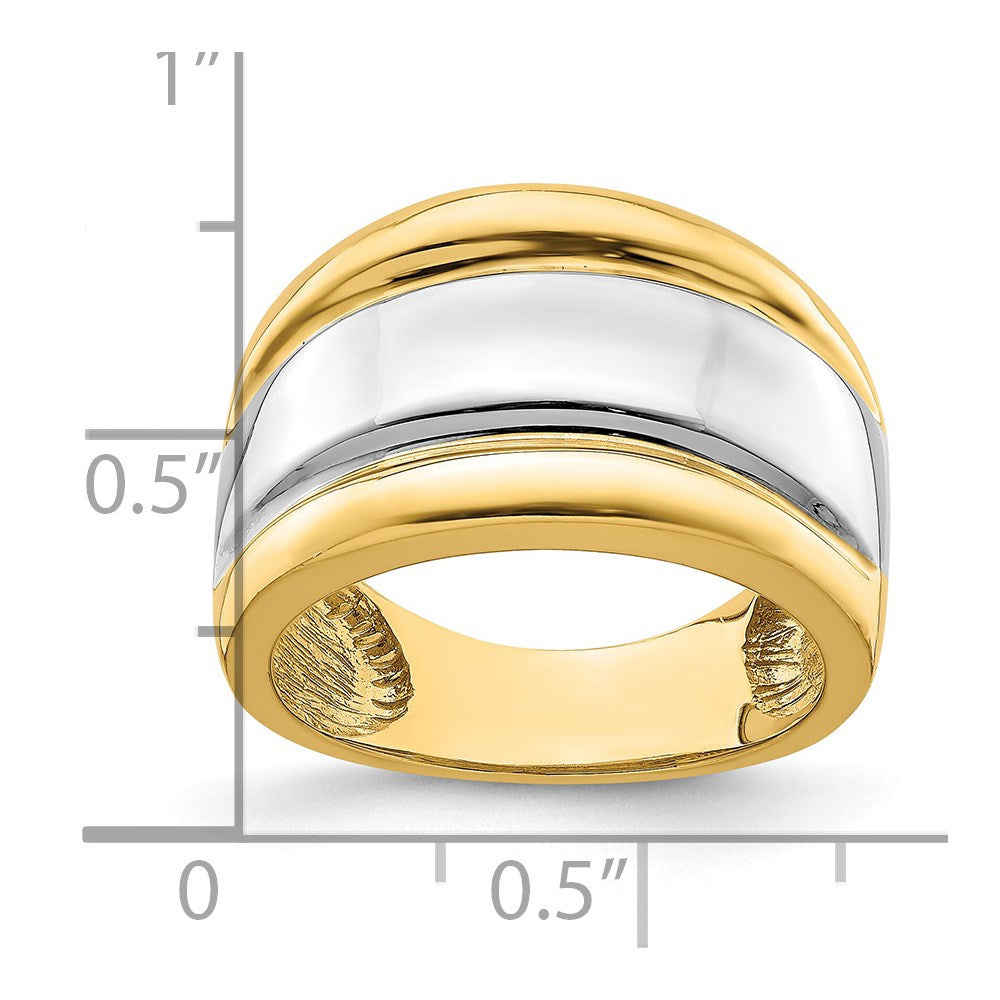 14k Yellow Gold w/Rhodium Polished Wide Center Ridge Ring