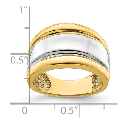 14k Yellow Gold w/Rhodium Polished Wide Center Ridge Ring