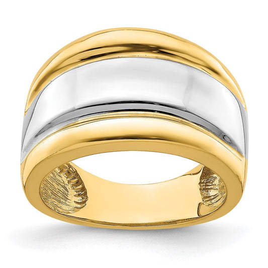 14k Yellow Gold w/Rhodium Polished Wide Center Ridge Ring