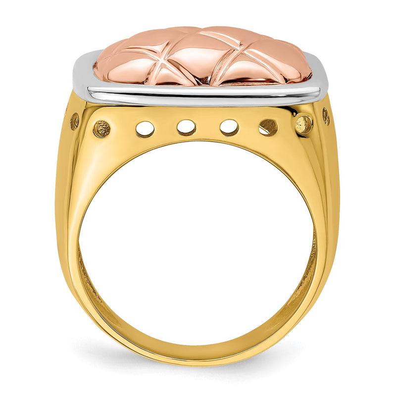 14k Tri-color Gold Quilted Top Design Band