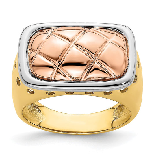 14k Tri-color Gold Quilted Top Design Band