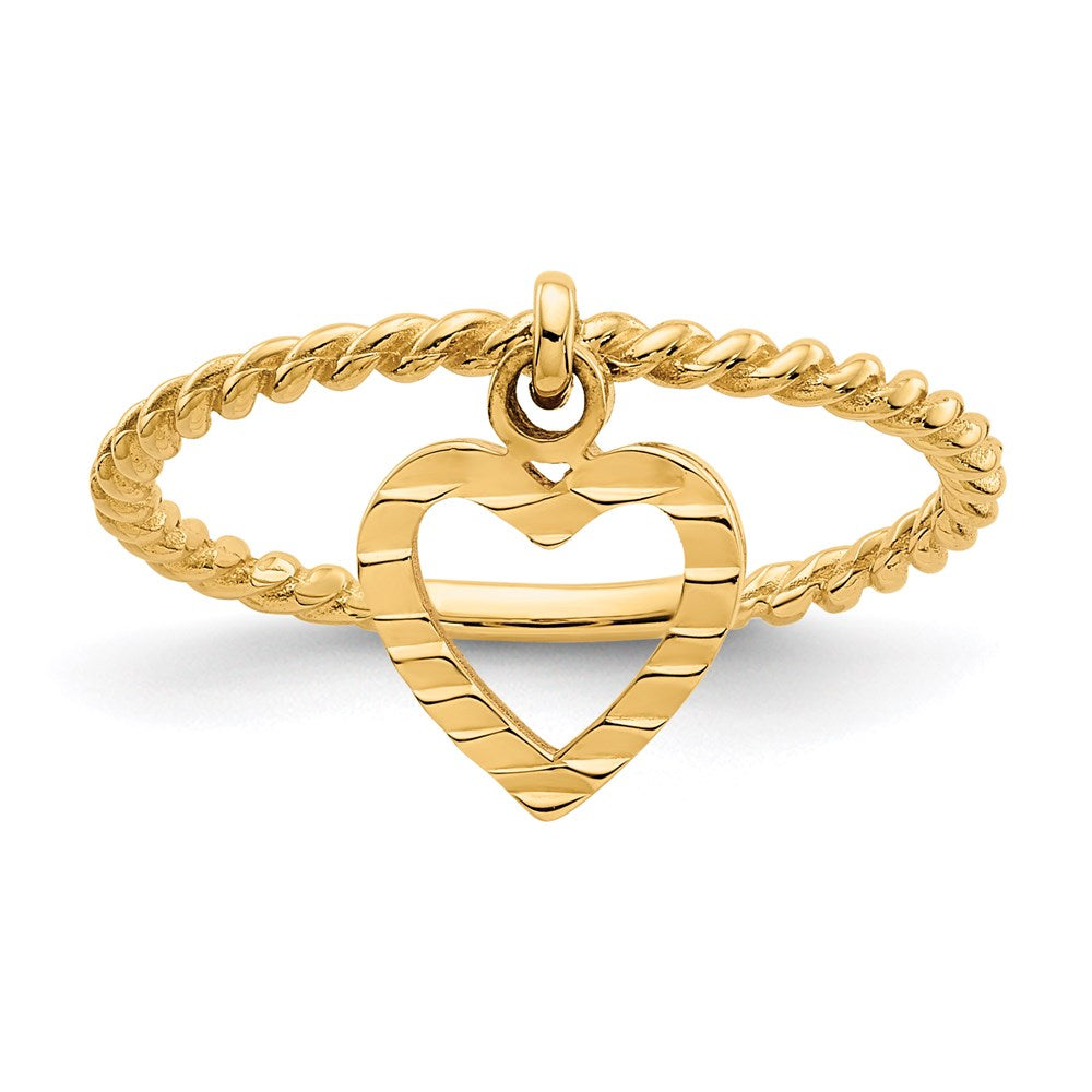 14K Yellow Gold Dangle Heart Ring