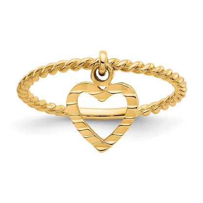 14K Yellow Gold Dangle Heart Ring