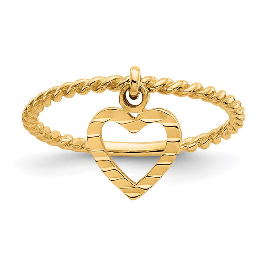14K Yellow Gold Dangle Heart Ring