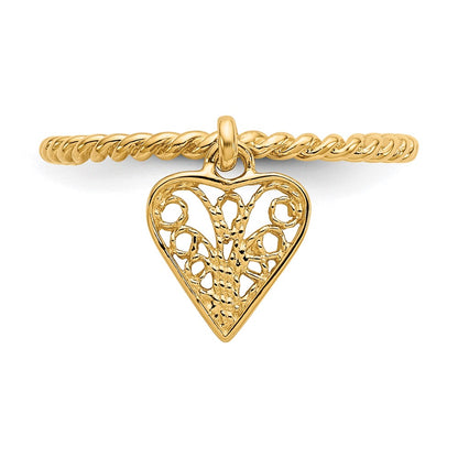 14K Yellow Gold Dangle Heart Ring