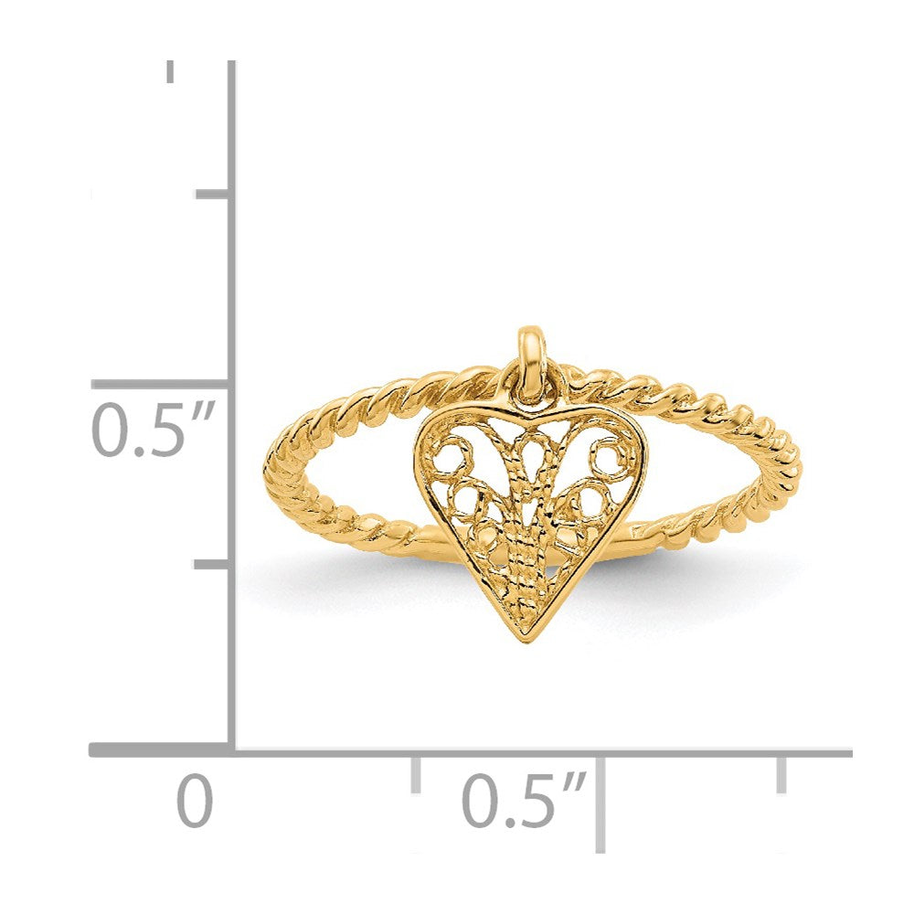 14K Yellow Gold Dangle Heart Ring