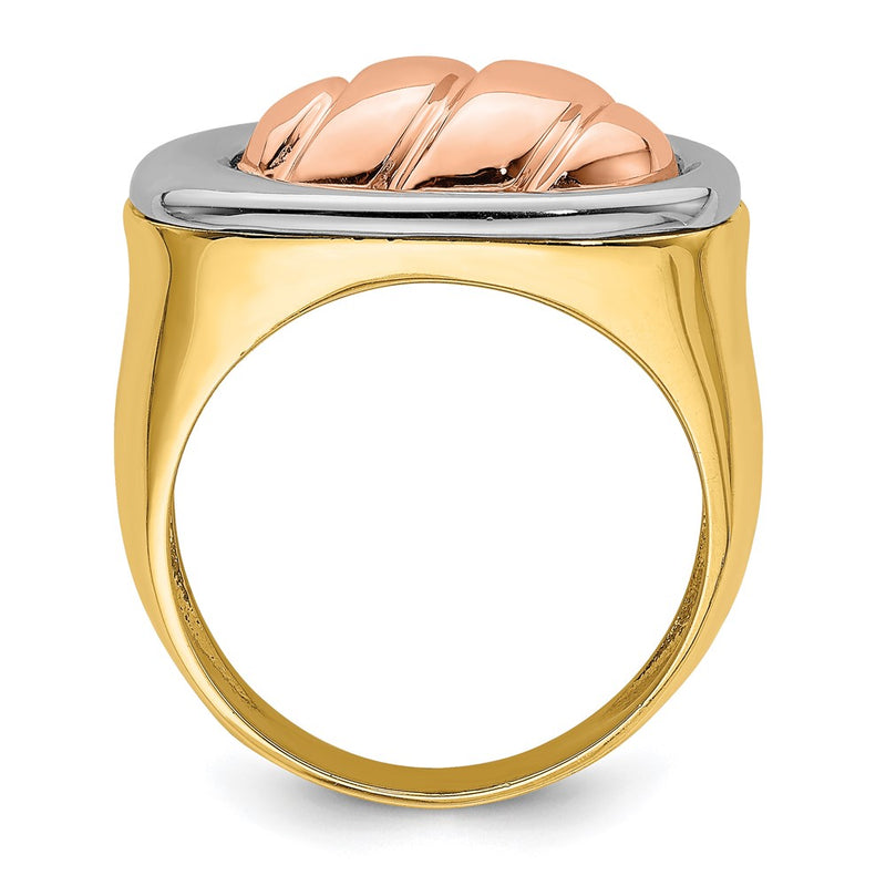 14k Tri-color Gold Polished Oval Top Ring