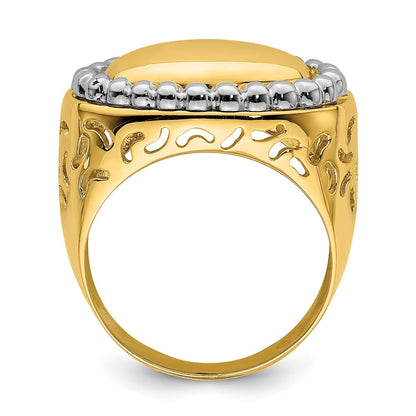 14K Two-Tone Gold Polished Beaded Frame Dome Ring