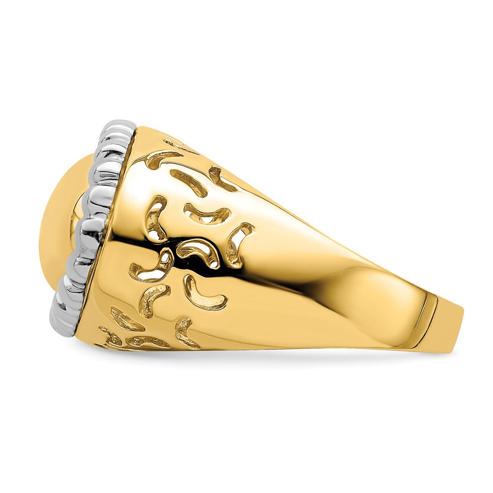 14K Two-Tone Gold Polished Beaded Frame Dome Ring