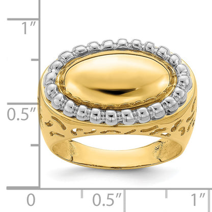 14K Two-Tone Gold Polished Beaded Frame Dome Ring