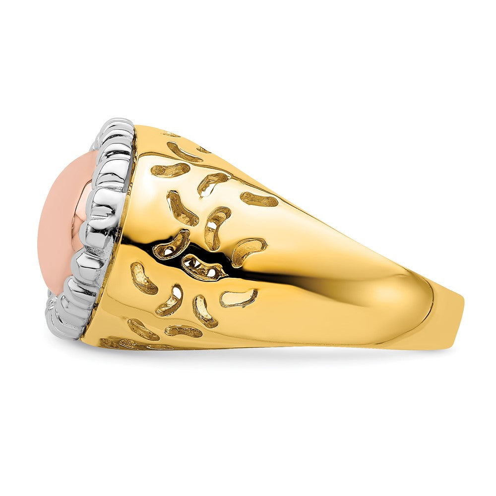 14k Tri-color Gold Oval Beaded Frame Dome Ring