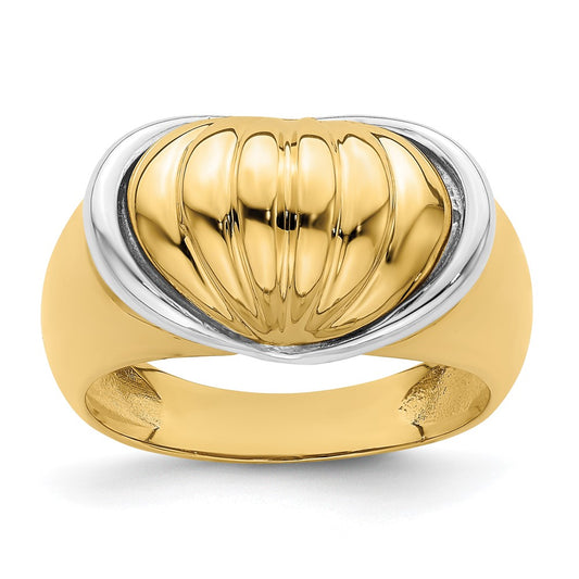 14k Two-Tone Gold Oval Shrimp Fan Design Ring