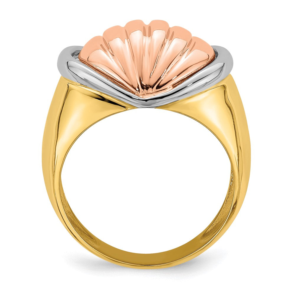 14k Tri-color Gold Oval Shrimp Fan Design Ring