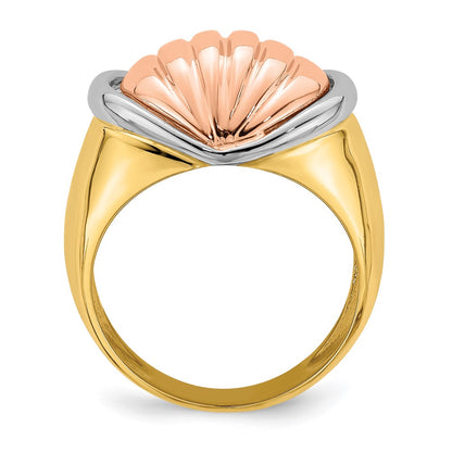 14k Tri-color Gold Oval Shrimp Fan Design Ring