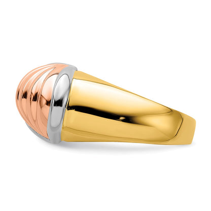 14k Tri-color Gold Oval Shrimp Fan Design Ring