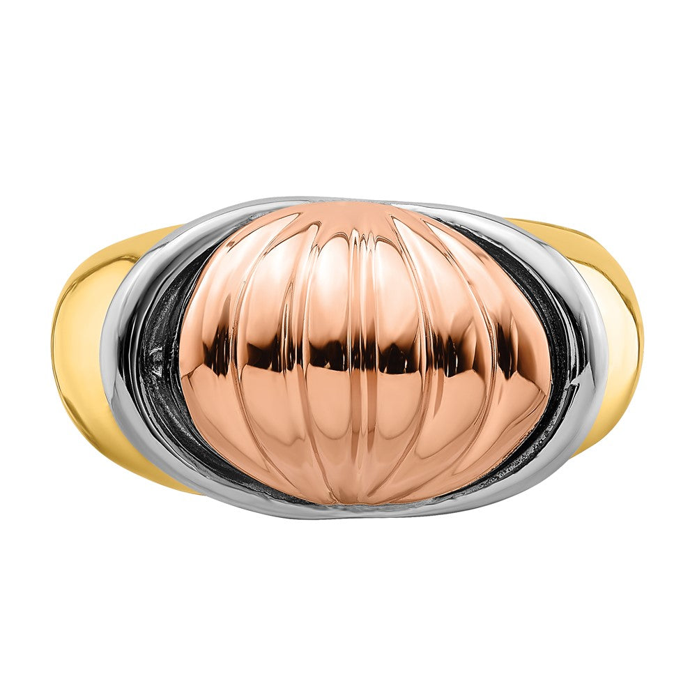 14k Tri-color Gold Oval Shrimp Fan Design Ring