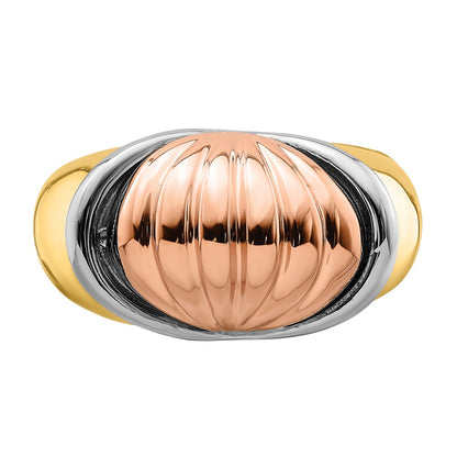 14k Tri-color Gold Oval Shrimp Fan Design Ring
