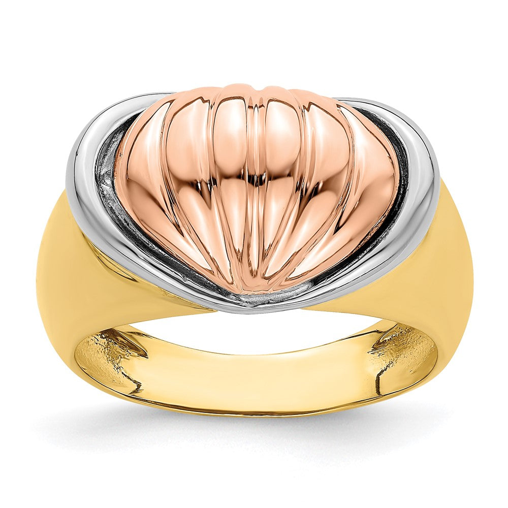 14k Tri-color Gold Oval Shrimp Fan Design Ring
