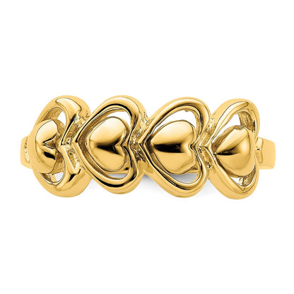 14K Yellow Gold Polished 4 Hearts Ring