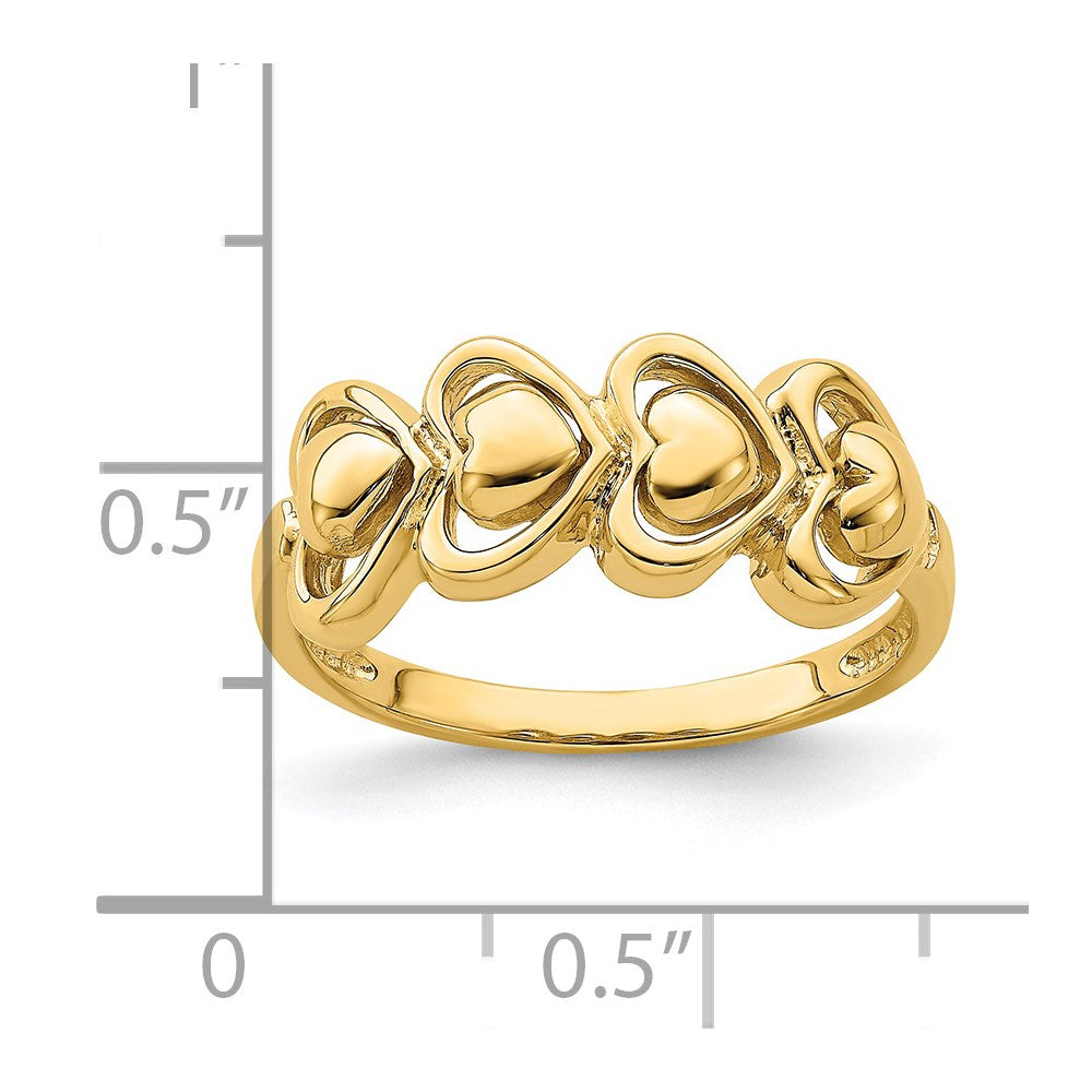 14K Yellow Gold Polished 4 Hearts Ring