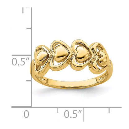 14K Yellow Gold Polished 4 Hearts Ring
