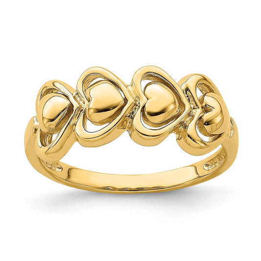 14K Yellow Gold Polished 4 Hearts Ring