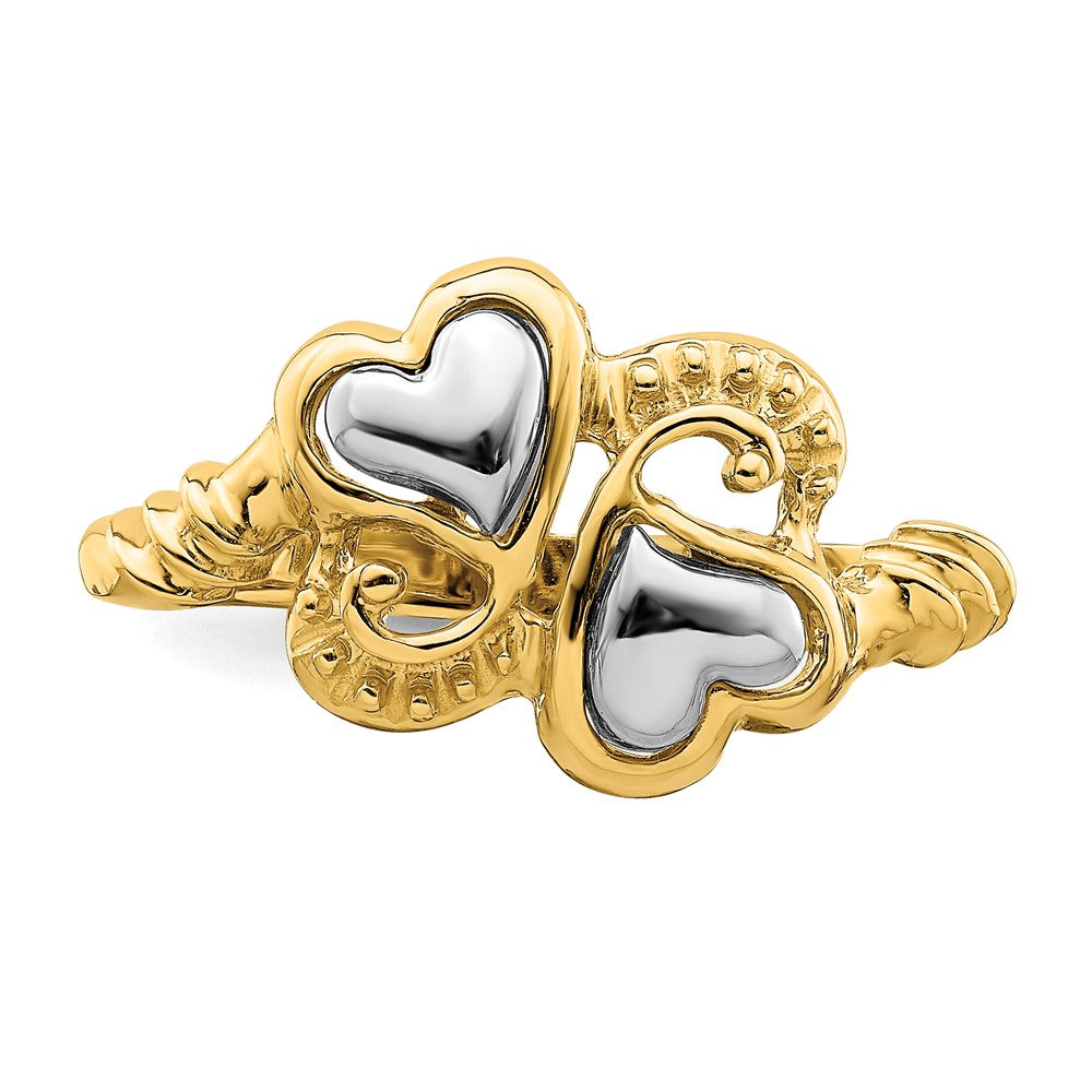 14k Two-Tone Gold Hearts w/ Swirl Design Ring