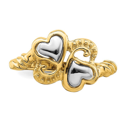 14k Two-Tone Gold Hearts w/ Swirl Design Ring