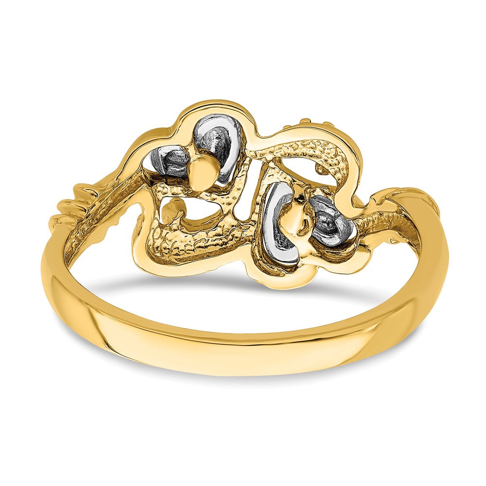 14k Two-Tone Gold Hearts w/ Swirl Design Ring