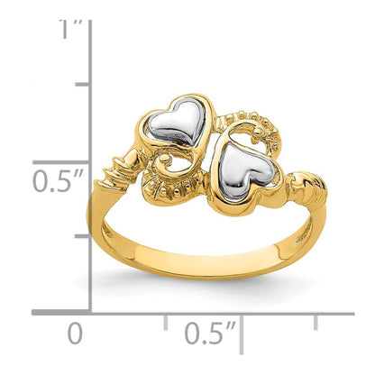 14k Two-Tone Gold Hearts w/ Swirl Design Ring